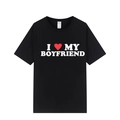Schwarzes Kurzarm-T-Shirt mit I Love My Boyfriend Aufdruck und rotem Herzmotiv - XS / Schwarz (Boyfriend)