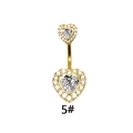 Detail of double heart navel ring with gold plating and sparkling zircon crystals - Double Heart