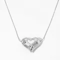 Halsketting met gewatteerde hartjeshanger in zilverafwerking en slanke slangenketting - Zilveren Stijl (D1114)