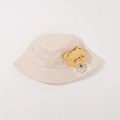Beige cotton bucket hat for kids featuring a cute yellow plush bear and fabric patch - CM8008 Plush Doll Series / Beige