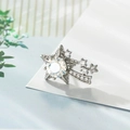 Elegant silver star earring with micro-set zircons and a central faceted white stone - One Pair With Silicone Earplugs / Crystal Moonlight White (A542-2)