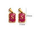 S letter pendant in magenta resin and gold plated wavy rectangular stainless steel - Letter S
