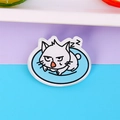 Niedliche weiße schlafende Katze Acryl Brosche Abzeichen mit blauem ovalem Sockel - 3# Schlafende Katze