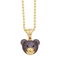 Charming bear pendant necklace with purple zircon pave stones and gold beaded chain - Purple