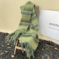 Thick mohair-style winter scarf with green gradient stripes and tassel details - Green Horizontal Stripe