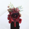 Elegant black and red gradient rose boutonniere with silk bow for wedding suit - Wine Red - Boutonniere