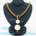 Golden dragon chain necklace featuring double layered oversized plastic pearls on a bust - Gold Necklace (KN235530-Z)