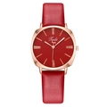 Fashion square quartz watch with red leather strap and rose gold diamond-set case - Red
