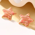 Vintage gold star studs with pink marble enamel finish in a minimalist retro style - Pink Orange Marble Texture (DYX-1)