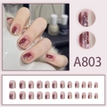 Short round gradient wine red press-on nails with colorful glitter and sequins - Wine Red Gradient Glitter (A803 Glue Style)