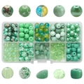 Detailed set of green DIY beads in 10-grid clear box with various shapes and textures - 200Pcs/Box / Light Green Series