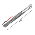 Detailansicht eines 14cm langen Piercing-Werkzeugs mit Verriegelung und Anti-Rutsch-Griff - Kleine runde geschlossene Verriegelungspinzette