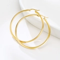 Minimalist large golden stainless steel hoop earrings on a white porcelain dish - 50mm / Gold