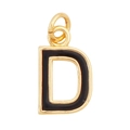 Letter D alphabet pendant with golden frame and black enamel inlay for necklaces - Black-Letter D