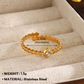18K gold-plated stainless steel evil eye ring with clear zircon and beaded edges - Beaded Edge Zirconia