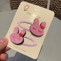 Fermagli per capelli a forma di coniglietto rosa glitterato per bambine con cuori - Coniglio Cuore Rosa