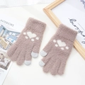 Light brown knitted touchscreen gloves featuring white heart patterns and plush texture - One Size / Coffee (Touch Paw)