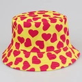 Yellow bucket hat featuring all-over red heart prints and detailed brim stitching - M (56-58cm) / Yellow