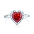 S925 sterling silver ring featuring a red heart-shaped gemstone with white pavé accents - US 6 / Heart Halo Style (FDJZ-114)