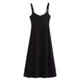 Detailed front view of a black side-slit camisole dress with a slim fit cut - XS / Black