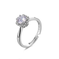 Sparkling snowflake zircon S925 silver open ring with a brilliant round center stone - Adjustable Open / Silver (Clear Zirconia)