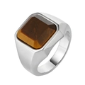 Mens stainless steel ring with square tiger eye gemstone on white background - US 9 / Silver Tiger Eye