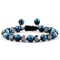 Adjustable woven bracelet with blue tiger eye beads and faceted hematite stones - Dark Blue Tiger Eye (Style 2) & Hematite