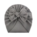 Soft grey waffle knit baby turban hat featuring a large decorative knotted bow - One Size / Gray