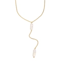Collar en Y de acero inoxidable chapado en oro de 18K con borlas de perlas barrocas - Collar de Borla de Perlas Largas Doradas