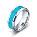 Close-up of 8mm men's titanium steel ring with vibrant turquoise inlay detail - Size 6 / Silver