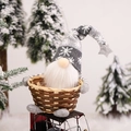 Christmas gnome candy basket with grey snowflake knit hat and brown bamboo woven base - Gray