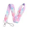 Detail of pink and blue marble pattern lanyard with gold accents and metal D-ring buckle - Pink & Blue Tie-dye Marble (KP547-6)