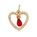 Golden heart-shaped pendant with pavé zircons and a central red teardrop charm - L266559-Red Rhinestone Frame Red Droplet Heart