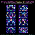 Neon Halloween Day of the Dead face stickers set with 8 assorted skull designs - Gold Powder Fluorescent Face Tattoos Set (JFY001-008 8 Sheets)