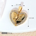 Golden heart-shaped 'Best Friends' necklace pendant with wings and white zircon stones - SMP54277-Gold Best Friends Wings Heart Stitching Pendant