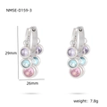 Silver-plated hoop earrings with pink, purple, and blue circular cubic zirconia stones - Silver Color Multicolor Rhinestone (NMSE-D159-3)