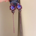 925 Silber Ohrringe mit lila Stein, rosa Diamanten und eleganten Perlenquasten - Violetter Edelstein Rosa Diamant Quaste Stil (925 Sterling Silber Ohrringstecker) (84#)