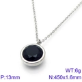 Collana in acciaio al titanio con ciondolo a gemma tonda nera in finitura argento puro - Stile Nero (KN88732-K)