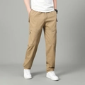 Khaki Cargohose für Herren mit großen Taschen und geradem Schnitt für die Freizeit - M / Erdgelb