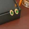 Vintage Ohrstecker mit smaragdgrünem Marquise-Schliff, Goldfassung und Zirkon-Detail - 39# Silberne Nadel Wassertropfen Zirkon Ohrstecker