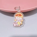 Cute transparent acrylic keychain with cartoon girl and rabbit motif for bags - Pajamas Pillow Girl (With Lobster Clasp)