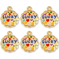 Set of 6 gold enamel Lucky charms with colorful heart and star patterns for DIY jewelry - Blue