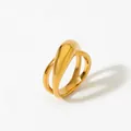 Minimalist gold-plated stainless steel ring with wide cross curved water drop design - US 6 / Gold (B560)