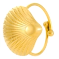 Golden stainless steel open ring featuring a large seashell design with radial textures - Shell Shape (N-940)