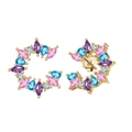 Elegant gold-plated 925 sterling silver C-hoop earrings with multi-color gemstones - Marquise Gemstone Earrings / Multicolor Gold