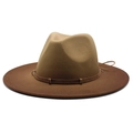 Two-tone wool fedora hat in light brown and dark brown with a leather belt trim - M (56-58cm) / Brown