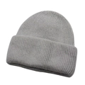 Close-up of light grey winter beanie showing vertical rib-knit texture and soft wool material - One Size / Light Gray