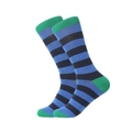 Navy and blue striped athletic crew socks with green accents on toes and heels - 42-46 / Blue Green Striped Style (1449C)