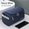 Beauty case da viaggio blu navy in pelle PU impermeabile con zip 25x14,5x15cm - Tessuto Oxford Classico / Blu navy