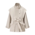 Elegant off-white trench coat for women with stand collar and adjustable waist belt - S / Beige